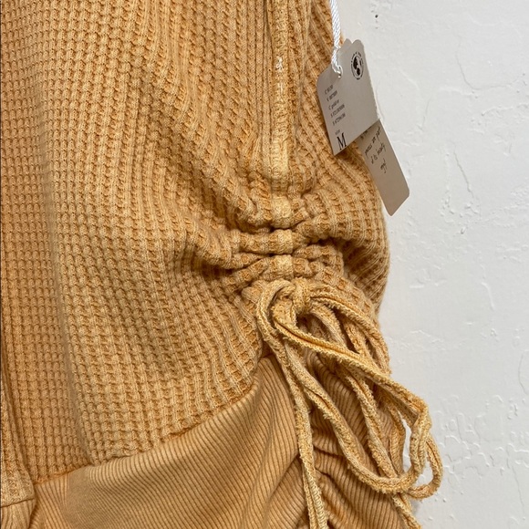 Free People FP Katya Thermal mini dress Ruched MustardYellow medium NWT - Picture 5 of 15